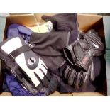 Box of various style branded gloves to include water proof thermal gloves. Not available for in-