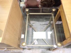 Heavy brass glass side table 50 x 41.5 cm. Not available for in-house P&P