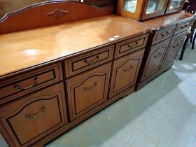 Cherry wood finish sideboard with three drawers over three cupboards, 120 x 50 x 70 cm H. Not