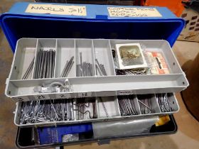 Box of mixed nails and fixings. Not available for in-house P&P