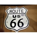 Cast iron Route 66 plaque, W: 25 cm. UK P&P Group 1 (£16+VAT for the first lot and £2+VAT for