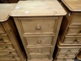 Pine chest of four drawers, 54 x 42 x 120 cm H. Not available for in-house P&P