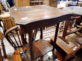 Inlaid square occasional table with undertier. Not available for in-house P&P