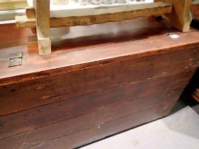 Large pine top opening chest with steel handles. Not available for in-house P&P