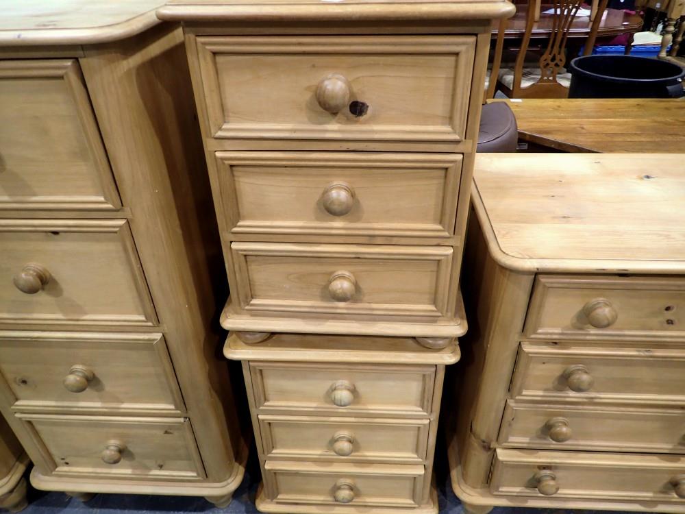 Pair of pine three drawer bedside tables. Not available for in-house P&P