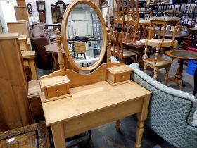 Pine dressing table with oval mirror, 46 x 90 cm. Not available for in-house P&P