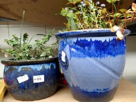 Two ceramic garden pots. Not available for in-house P&P