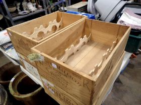 Four empty French wooden wine crates. Not available for in-house P&P