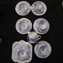 Shelley tea service in the Crochet pattern, no cracks or chips, small amount of gilt removed, two