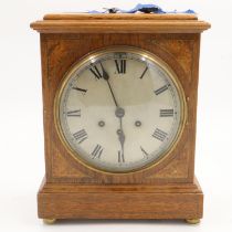Gustav Becker Westminster chiming large oak mantel clock, H: 35 cm. Not available for in-house P&P