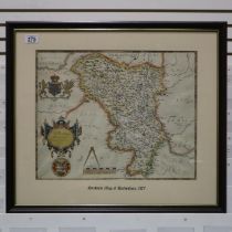 Saxtons map of Derbyshire 1577, framed, 48 x 39 cm. Not available for in-house P&P