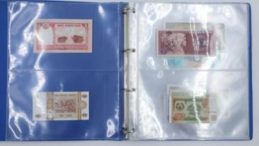 World bank note folder, mostly uncirculated issues. UK P&P Group 2 (£20+VAT for the first lot and £