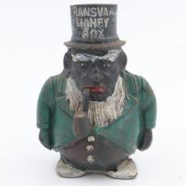 Cast iron figural Transvaal money box, H: 16 cm. UK P&P Group 2 (£20+VAT for the first lot and £4+