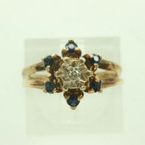 9ct gold ring set with diamonds and sapphires, size K/L, 2.7g. UK P&P Group 0 (£6+VAT for the