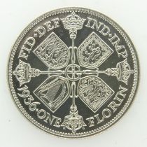 Boxed 1936 silver florin of King George V. UK P&P Group 1 (£16+VAT for the first lot and £2+VAT