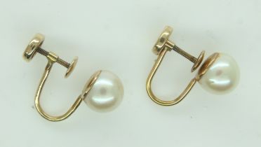 A pair of 9ct gold pearl mounted earrings, 2.5g. P&P Group 0 (£6+VAT for the first lot and £1+VAT
