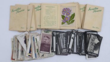 Box of Kensitas cigarette silks in miniature folders with a further quantity of cigarette cards.