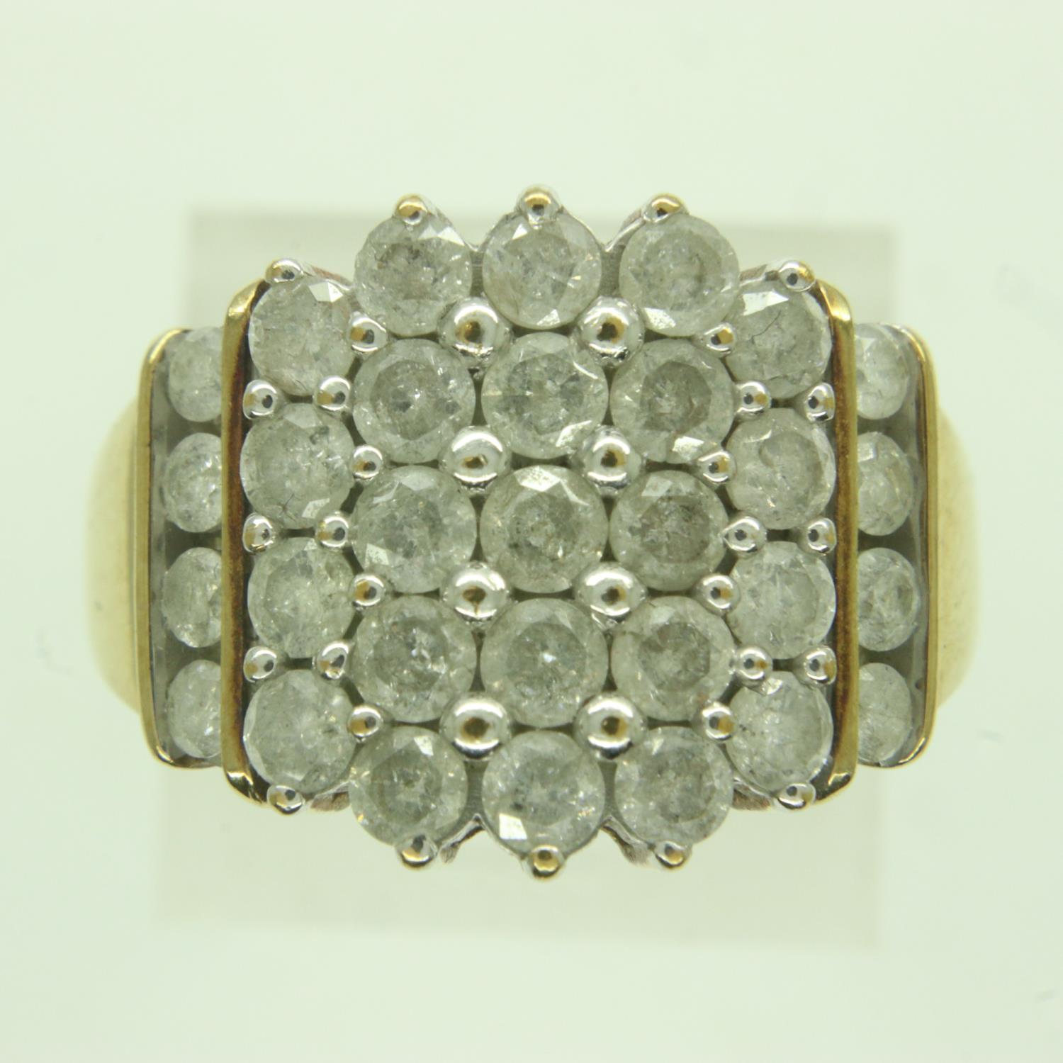 9ct gold cluster ring set with 1.5ct diamonds, size P, 5.7g. UK P&P Group 0 (£6+VAT for the first