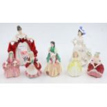 Two large and six small Royal Doulton figurines, largest H: 20 cm, no cracks or chips. UK P&P