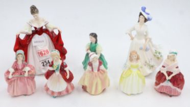 Two large and six small Royal Doulton figurines, largest H: 20 cm, no cracks or chips. UK P&P