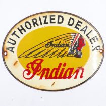 Enamel Indian Motorcycles Authorised Dealer sign, L: 28 cm. UK P&P Group 2 (£20+VAT for the first