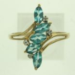 9ct gold, apatite and diamond ring, size W, 2.5g. UK P&P Group 0 (£6+VAT for the first lot and £1+