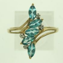 9ct gold, apatite and diamond ring, size W, 2.5g. UK P&P Group 0 (£6+VAT for the first lot and £1+