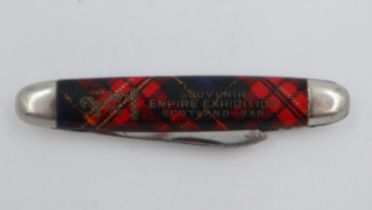 Tartan twin bladed penknife for the 1938 Scottish Empire Exhibition. UK P&P Group 1 (£16+VAT for the