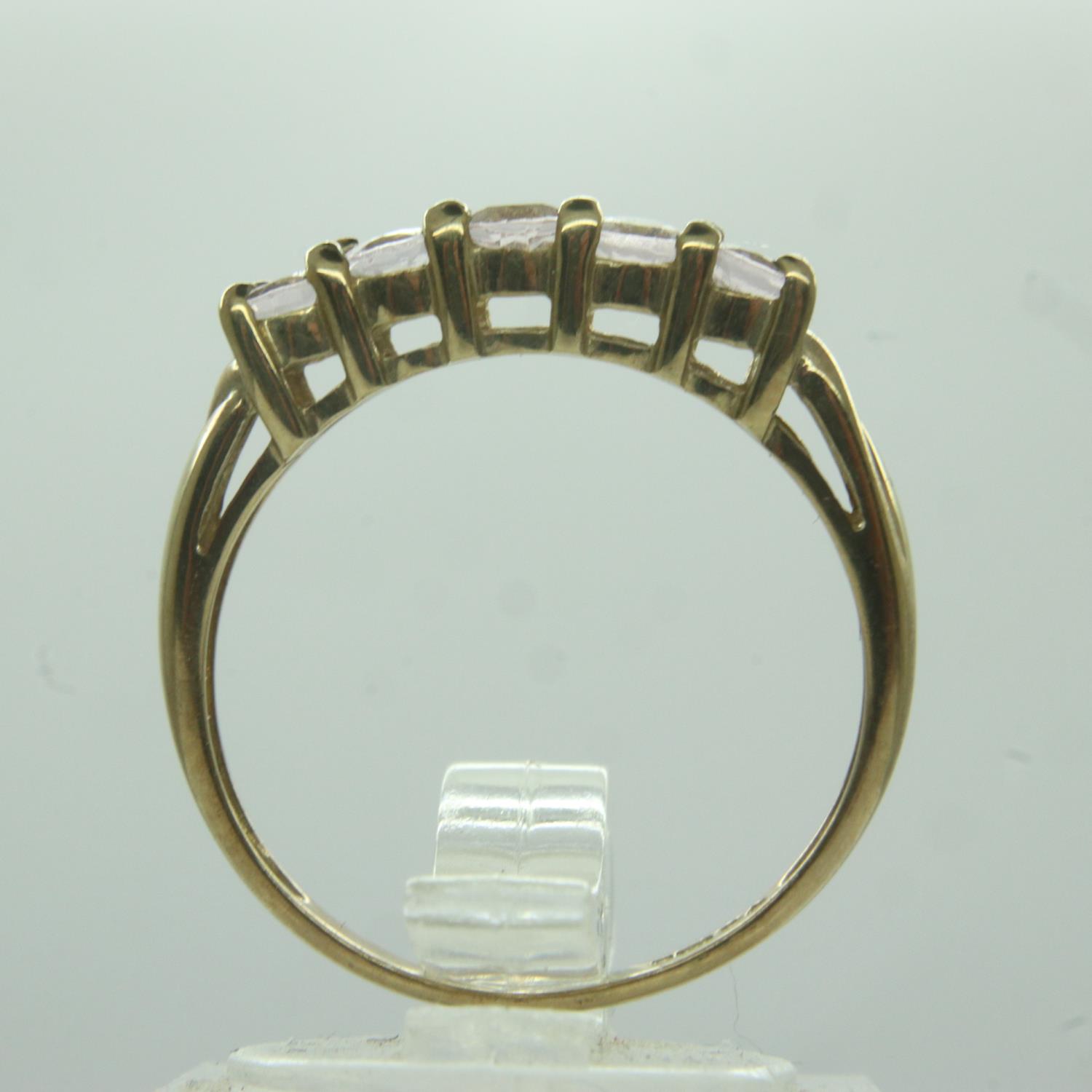 9ct gold five-stone ring set with pink tourmaline, size O, 1.8g. UK P&P Group 0 (£6+VAT for the - Image 2 of 3