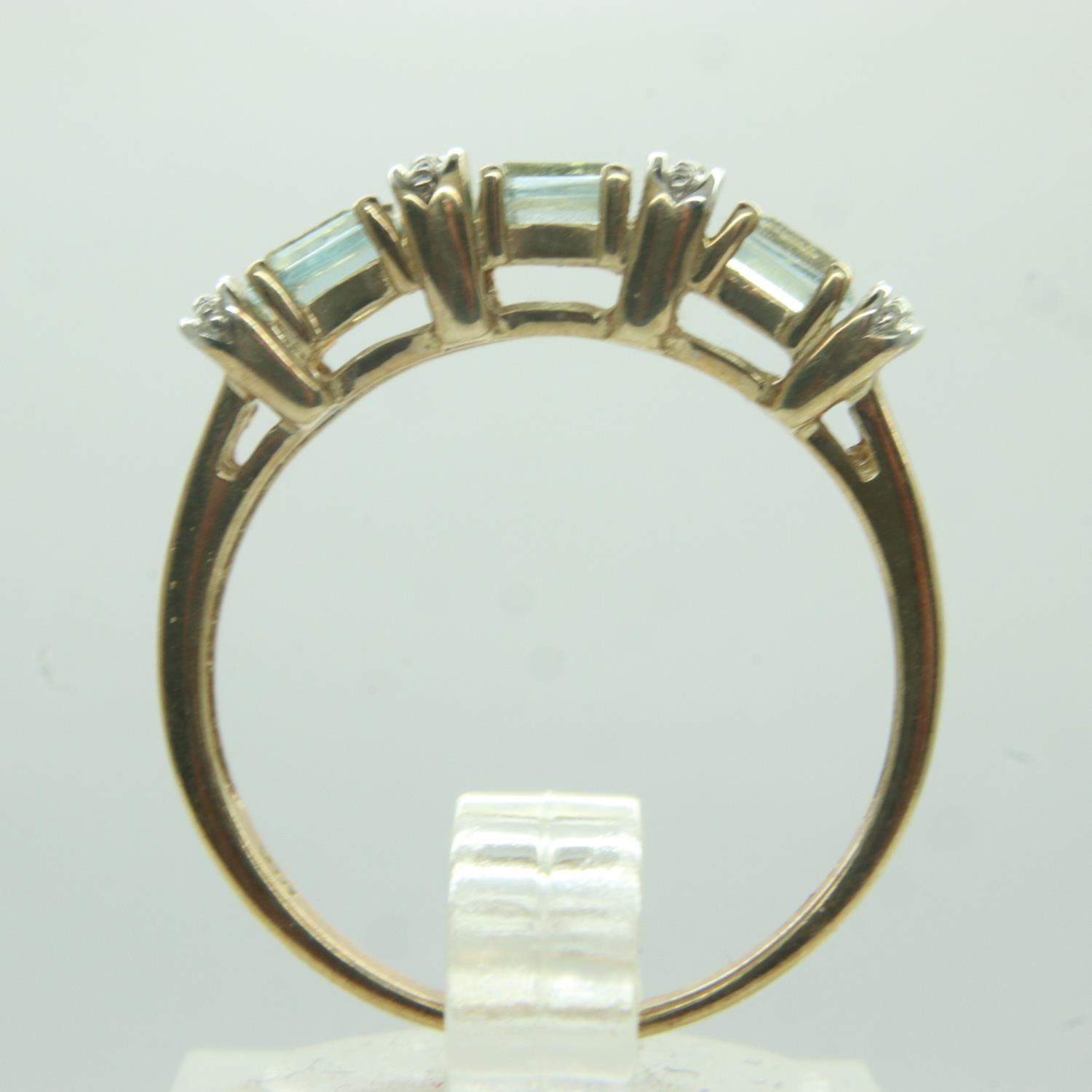 9ct gold dress ring, set with aquamarines and diamonds, size P, 2.9g. P&P Group 0 (£6+VAT for the - Image 2 of 3