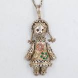 Articulated silver doll pendant necklace. UK P&P Group 1 (£16+VAT for the first lot and £2+VAT for