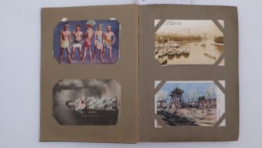 Postcard album containing one hundred and eighteen Japanese post cards. It is hard to tell if any of