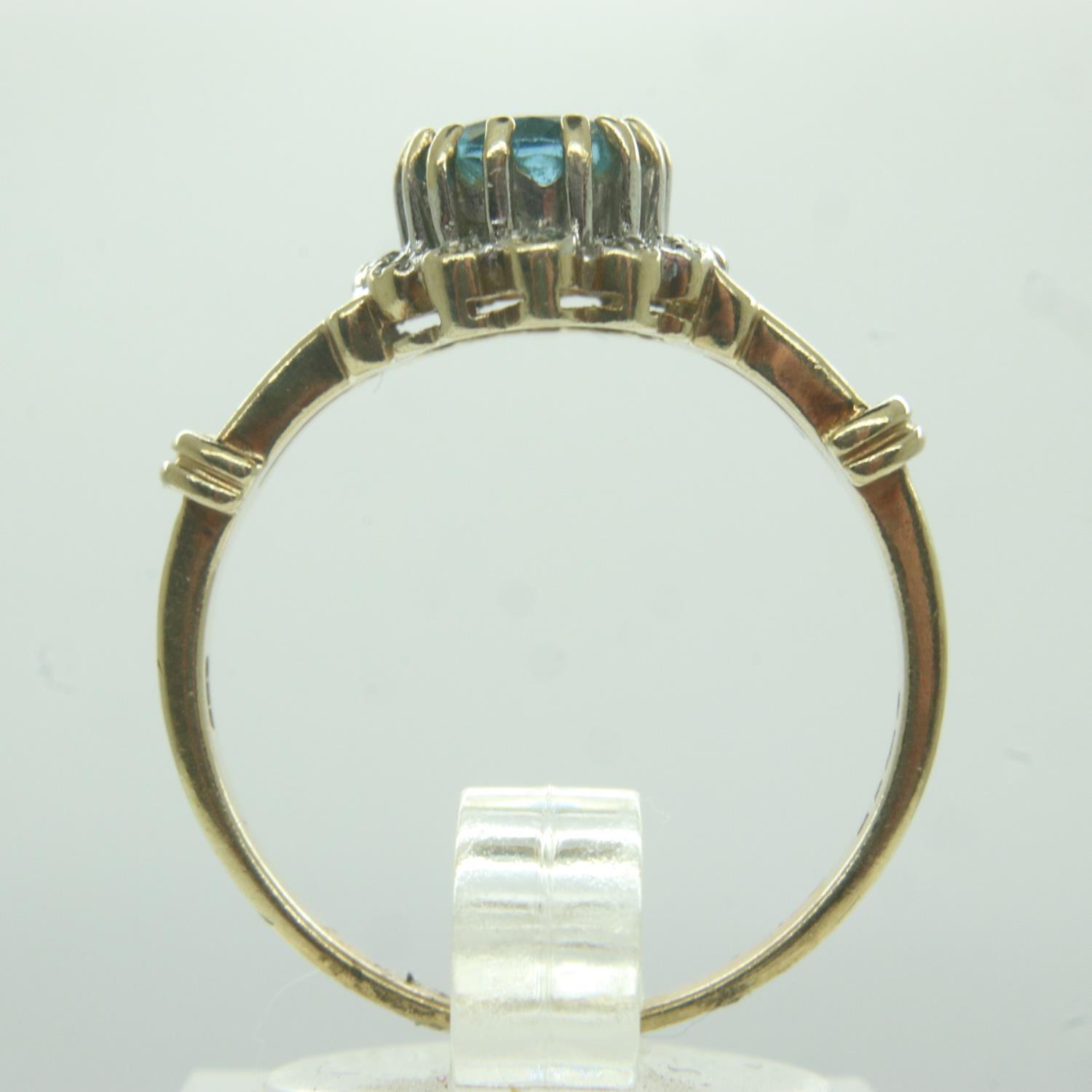 9ct gold ring set with blue topaz and diamonds, size Q, 3.5g. UK P&P Group 0 (£6+VAT for the first - Image 2 of 3