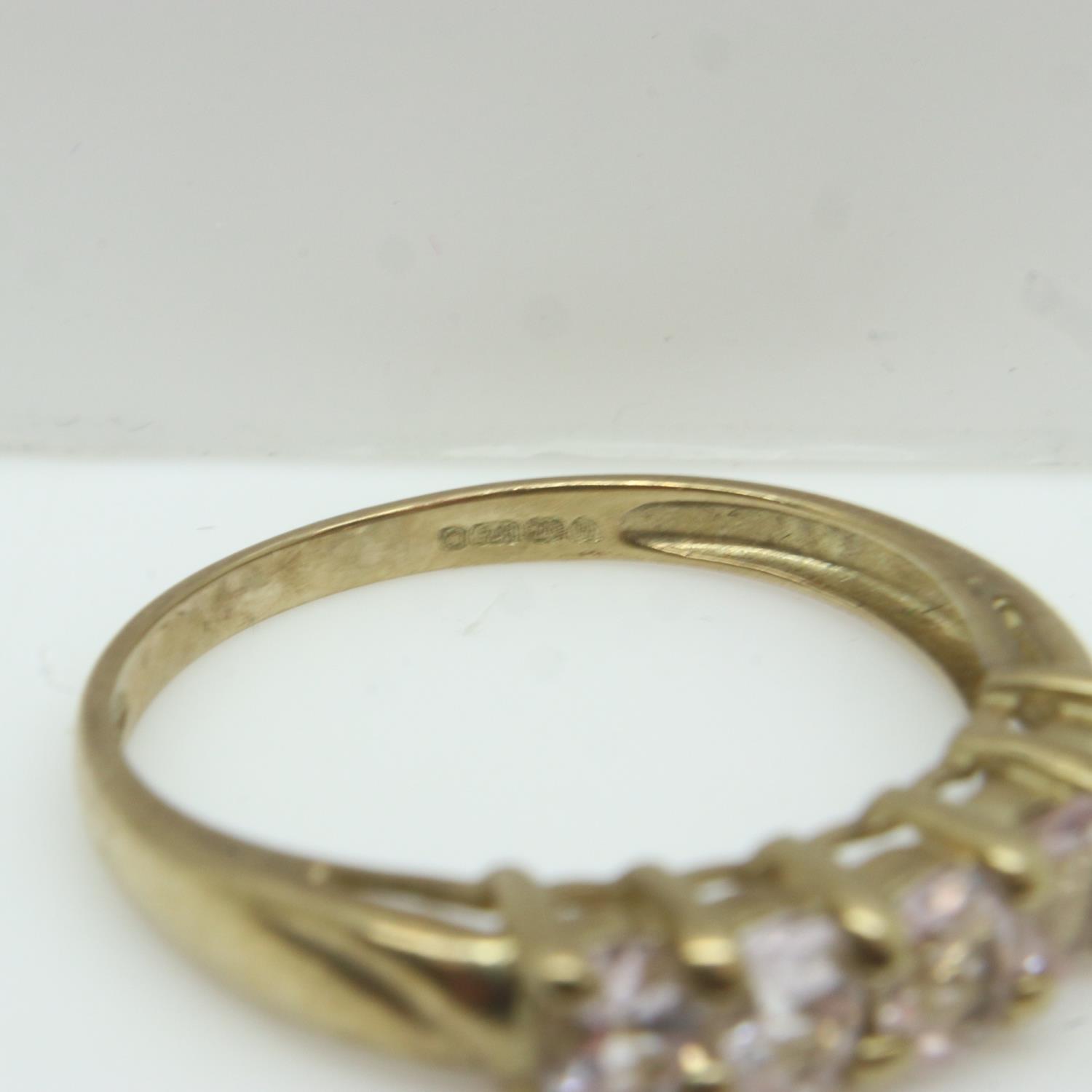 9ct gold five-stone ring set with pink tourmaline, size O, 1.8g. UK P&P Group 0 (£6+VAT for the - Image 3 of 3