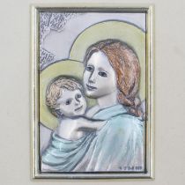 Framed Italian silver Madonna and child plaque, by L. Moroni 80 x 50 mm. UK P&P Group 1 (£16+VAT for