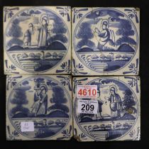 Four early Delft 6" tiles with a religious theme. UK P&P Group 2 (£20+VAT for the first lot and £4+