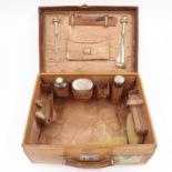Ladies leather travel vanity case with silver-mounted items, L: 40 cm. UK P&P Group 3 (£30+VAT for
