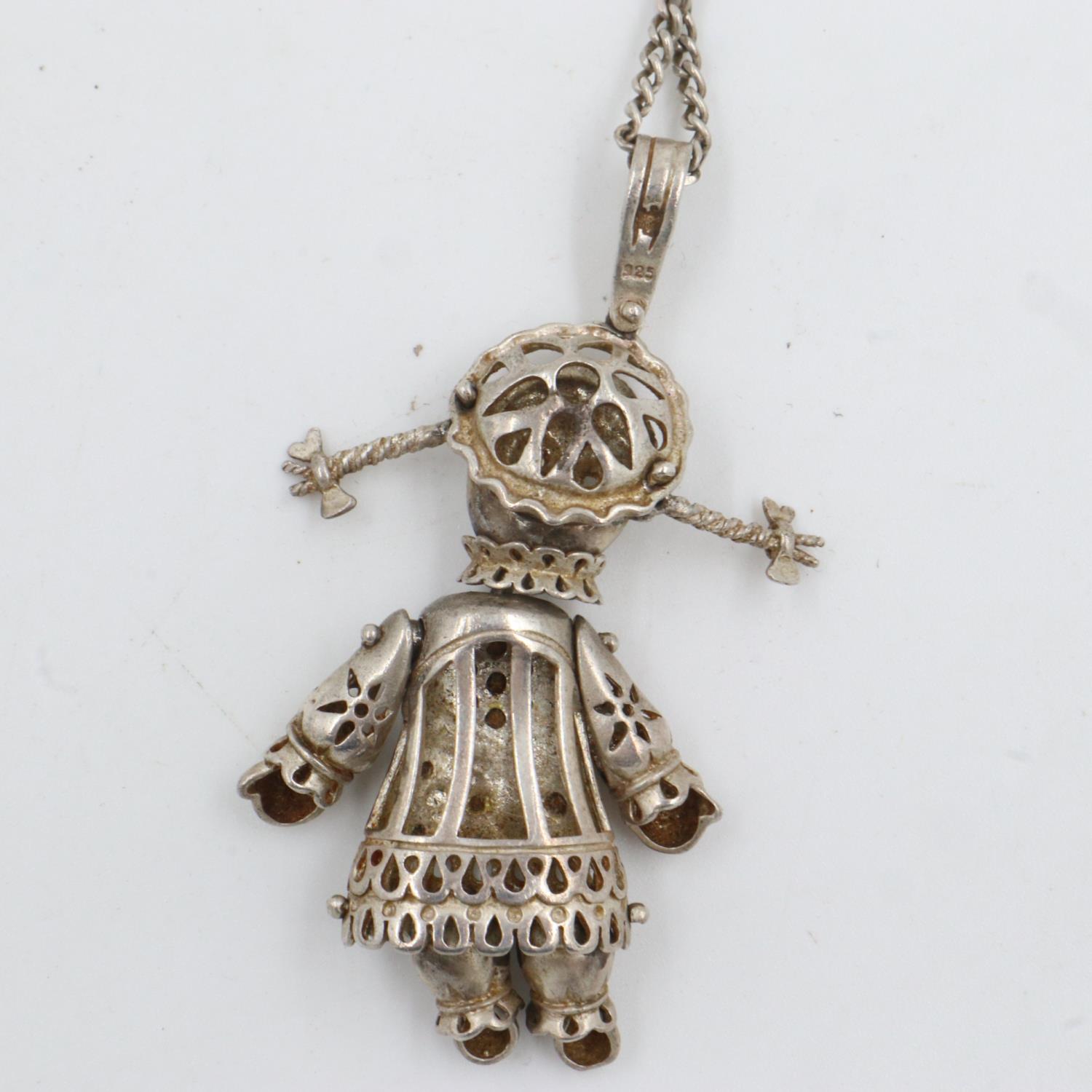Articulated silver doll pendant necklace. UK P&P Group 1 (£16+VAT for the first lot and £2+VAT for - Image 2 of 2
