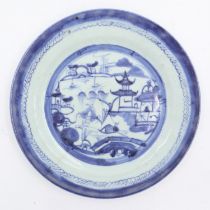 Chinese blue and white plate, D: 26 cm, chip to underside and a hairline. D: 26cm. UK P&P Group