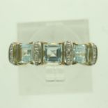 9ct gold dress ring, set with aquamarines and diamonds, size P, 2.9g. P&P Group 0 (£6+VAT for the