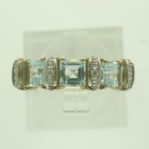 9ct gold dress ring, set with aquamarines and diamonds, size P, 2.9g. P&P Group 0 (£6+VAT for the