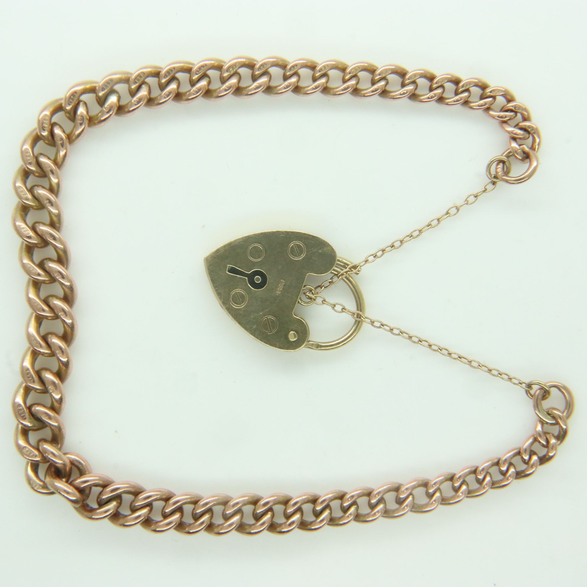 9ct gold bracelet, with padlock clasp and safety chain, 13.2g. P&P Group 0 (£6+VAT for the first lot