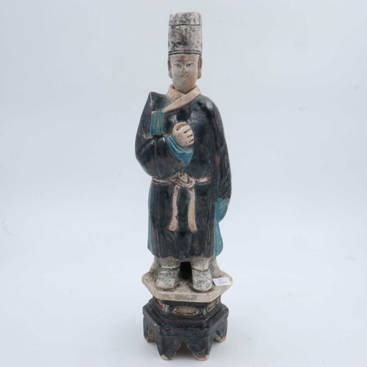 Ming Dynasty polychrome guardian figurine, H: 40 cm, in good condition. UK P&P Group 3 (£30+VAT