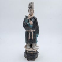 Ming Dynasty polychrome guardian figurine, H: 40 cm, in good condition. UK P&P Group 3 (£30+VAT
