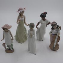 Five mixed Nao figurines, largest H: 26 cm, petals damaged to one. UK P&P Group 3 (£30+VAT for the