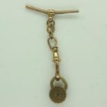 9ct gold T-bar, clip and diamond set stud, joined together to form a buttonhole drop, 2.4g. P&P