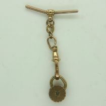 9ct gold T-bar, clip and diamond set stud, joined together to form a buttonhole drop, 2.4g. P&P