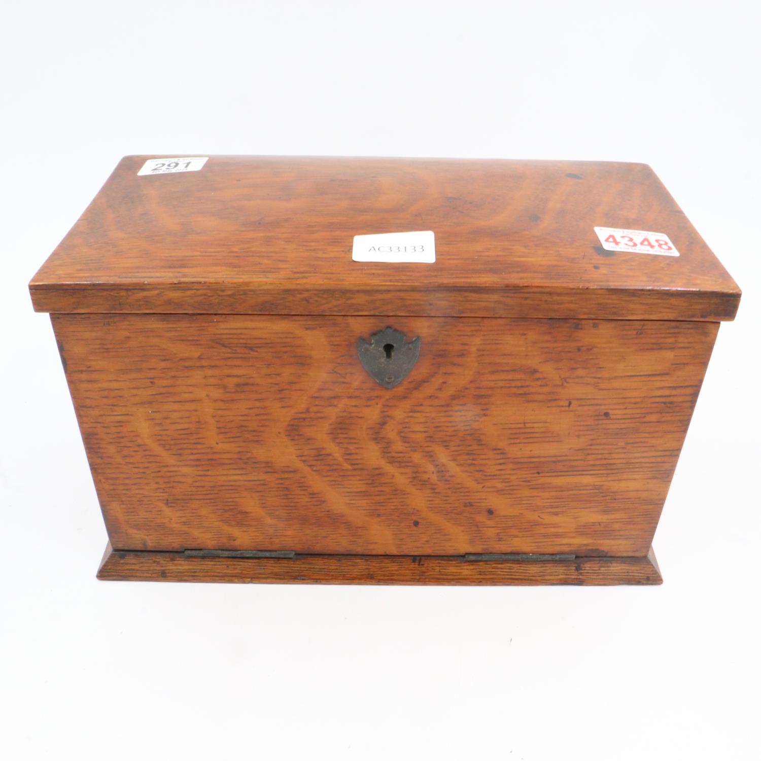 Victorian fitted oak fold-out stationary box, 30 x 18 x 20 cm H. UK P&P Group 3 (£30+VAT for the - Image 2 of 2