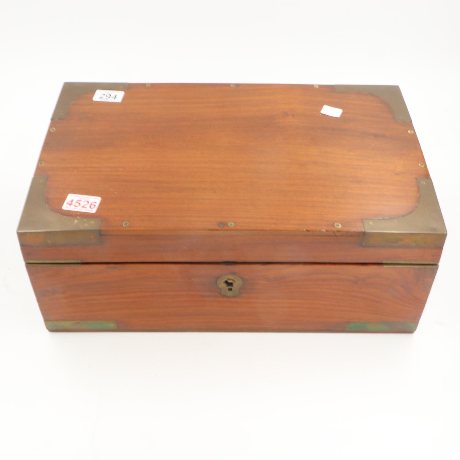 Walnut stationary box with inkwell and brass fittings, 47 x 29 x 18 cm H. UK P&P Group 3 (£30+VAT - Image 3 of 3