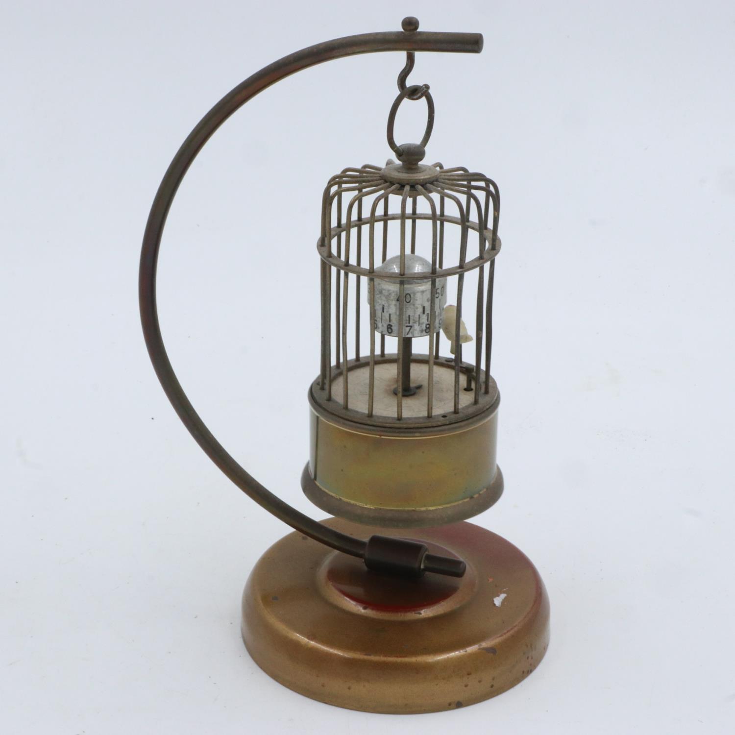 Brass bird cage clock, H: 15 cm. UK P&P Group 1 (£16+VAT for the first lot and £2+VAT for subsequent